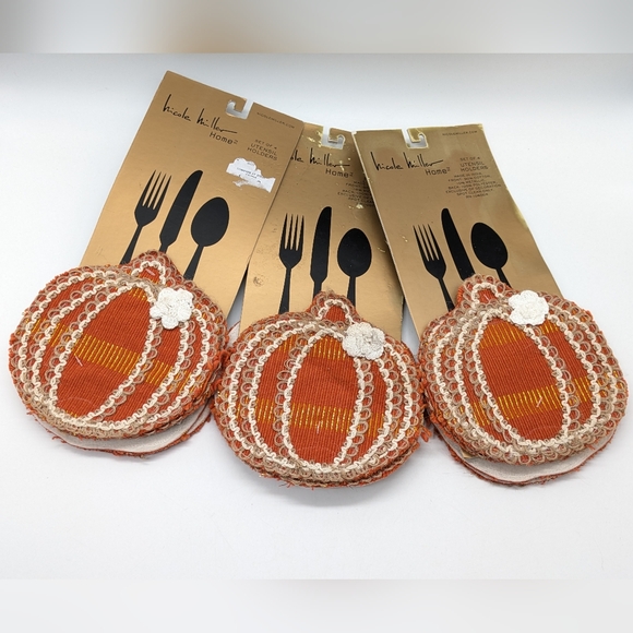NWT Nicole Miller Orange Tan Pumpkin Utensil Holders 3 Packs Of 4 (12 Total) - Picture 1 of 5